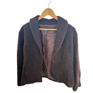 Eileen Fisher Textured Wool Blend Blazer Jacket Dark Brown Women's M